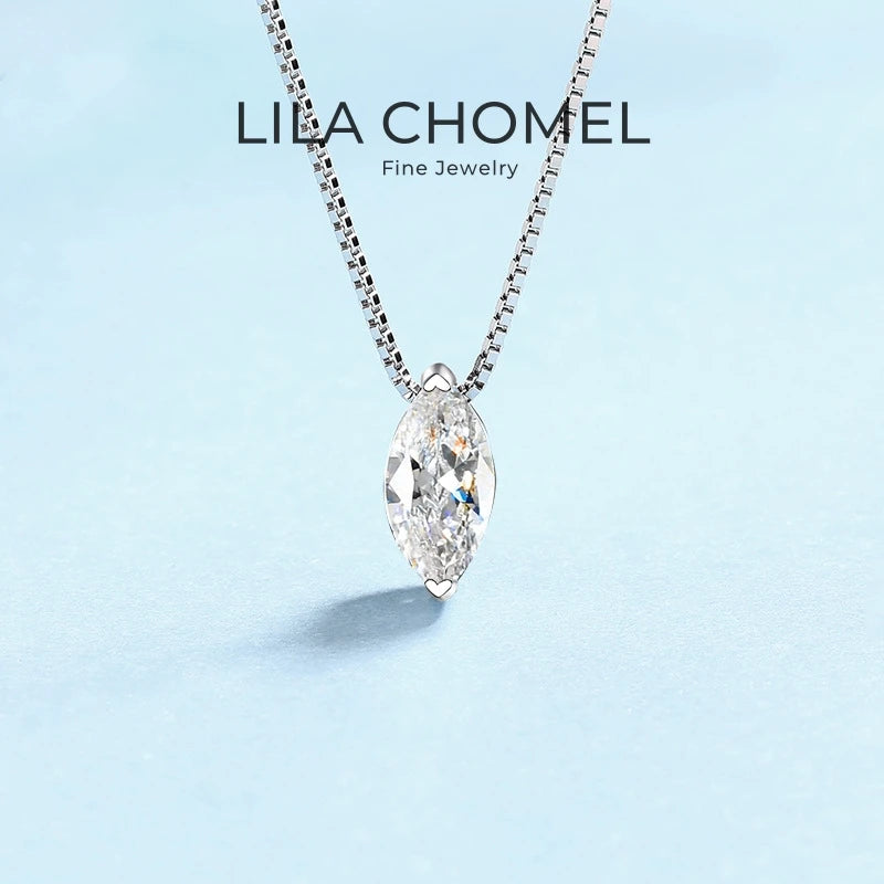 Classic PT950 Platinum Necklaces for Women 1ct D Color Marquise Cut 5*10mm Moissanite Diamond Female Fine Jewelry Birthday Gift