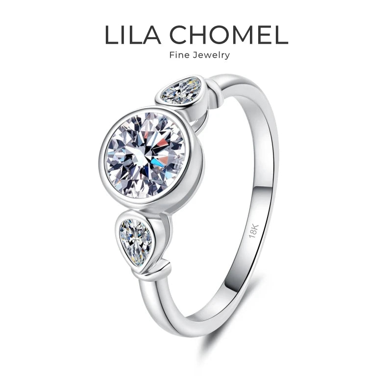 Women Engagement 18K White Gold Wedding Band Pear/Round 1.6CT VVS1 D Color Moissanite Diamond PT950 Platinum Girl Birthday Gift