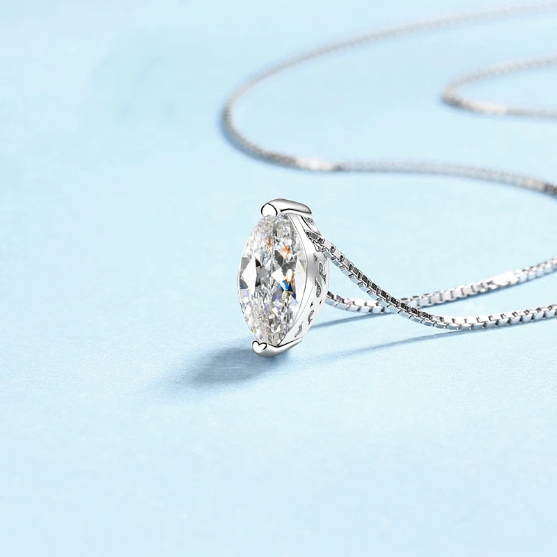 Classic PT950 Platinum Necklaces for Women 1ct D Color Marquise Cut 5*10mm Moissanite Diamond Female Fine Jewelry Birthday Gift