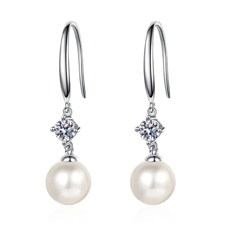Trendy Women Valentine's Day Platinum PT950 Drop Earrings 0.6CT Moissanite Diamond Fresh Water Flawless Pearl Girl Birthday Gift