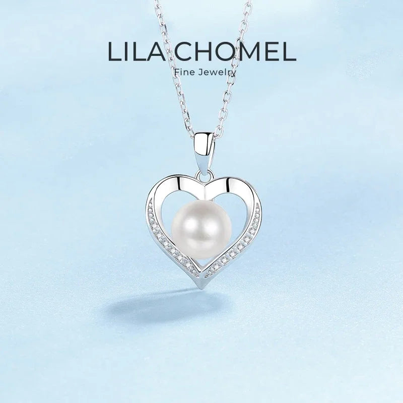 Girl Adult's Day White Gold 18K Necklaces 0.96CT Moissanite Diamond 9mm Pearl Heart Pendant Women PT950 Platinum Birthday Gift