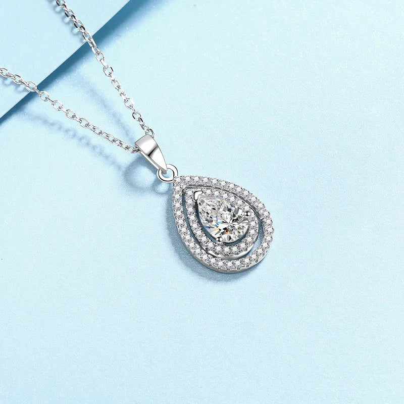 Valentine's Day White Gold 18K Necklaces Women Wedding Fine Jewelry 1CT Moissanite Diamond Water Drop Pendant Girl Birthday Gift