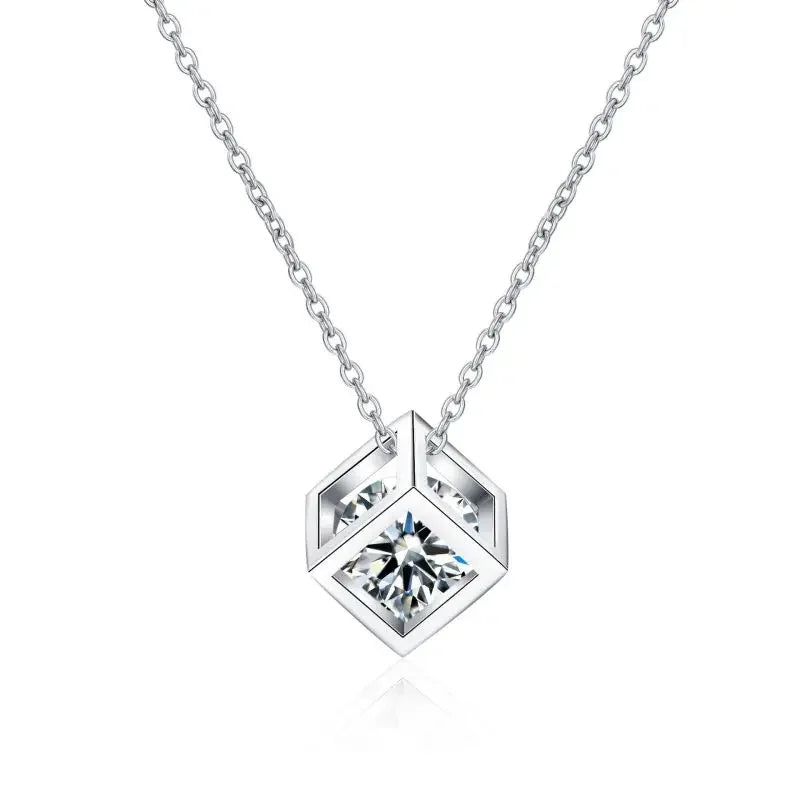 Girl Wedding Necklaces PT950 Platinum Engagement Moissanite Diamond 0.5/1CT Square Pendant Valentine's Day Women Birthday Gift