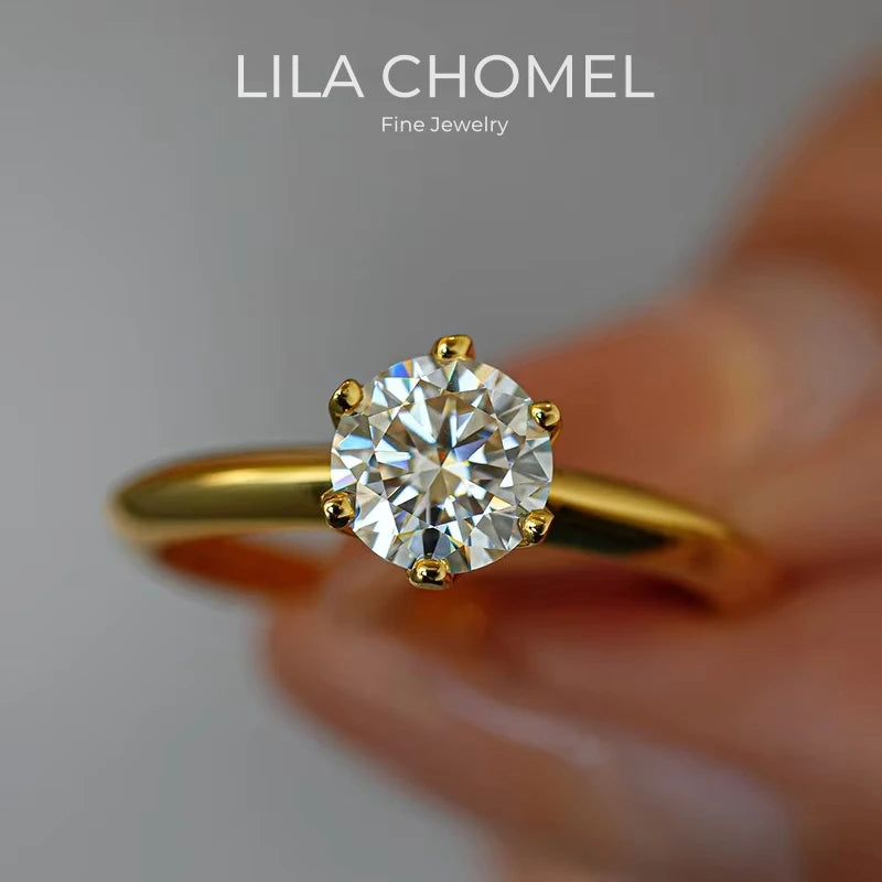 Classic Women Wedding Band 18K Gold Engagement Rings 1/2CT VVS1 D Color Moissanite Diamond Girl Birthday Gift Party Fine Jewelry