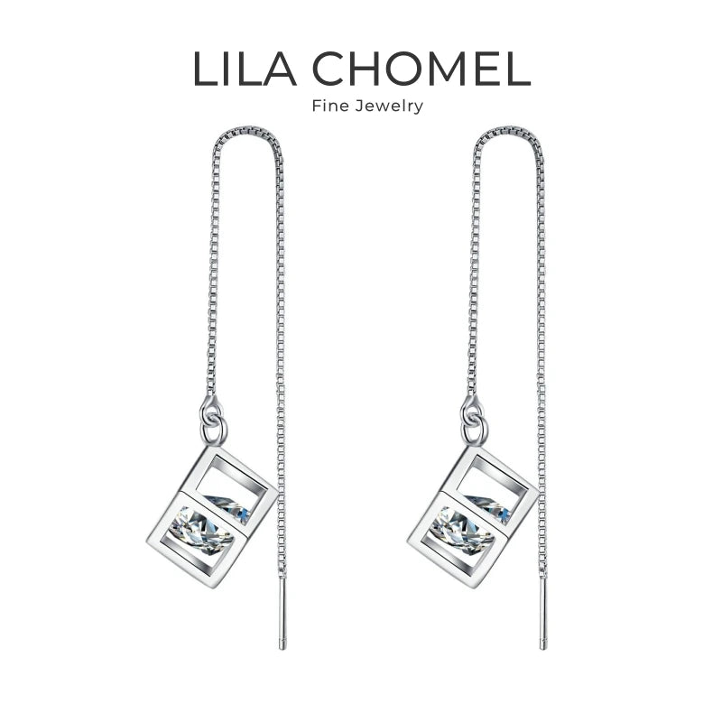 Girl Valentine's Day 18K White Gold Ear Threads Line Drop Earrings 1/2CT Moissanite Diamond PT950 Platinum Women Birthday Gift