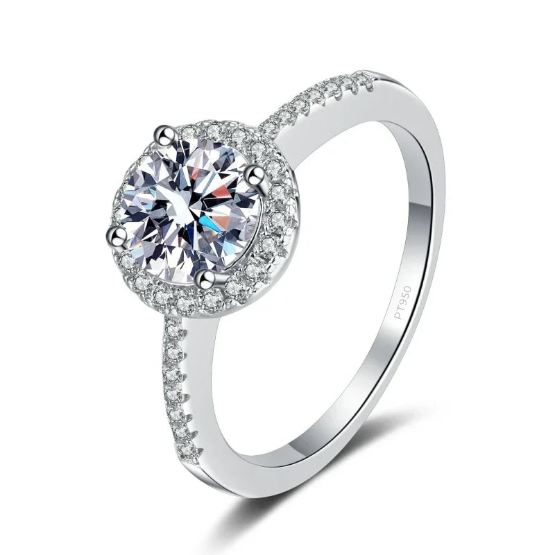 Engagement Platinum PT950 Wedding Band Women Rings 1/2CT VVS1 D Color Moissanite Diamond Girlfriend Birthday Gift Fine Jewelry