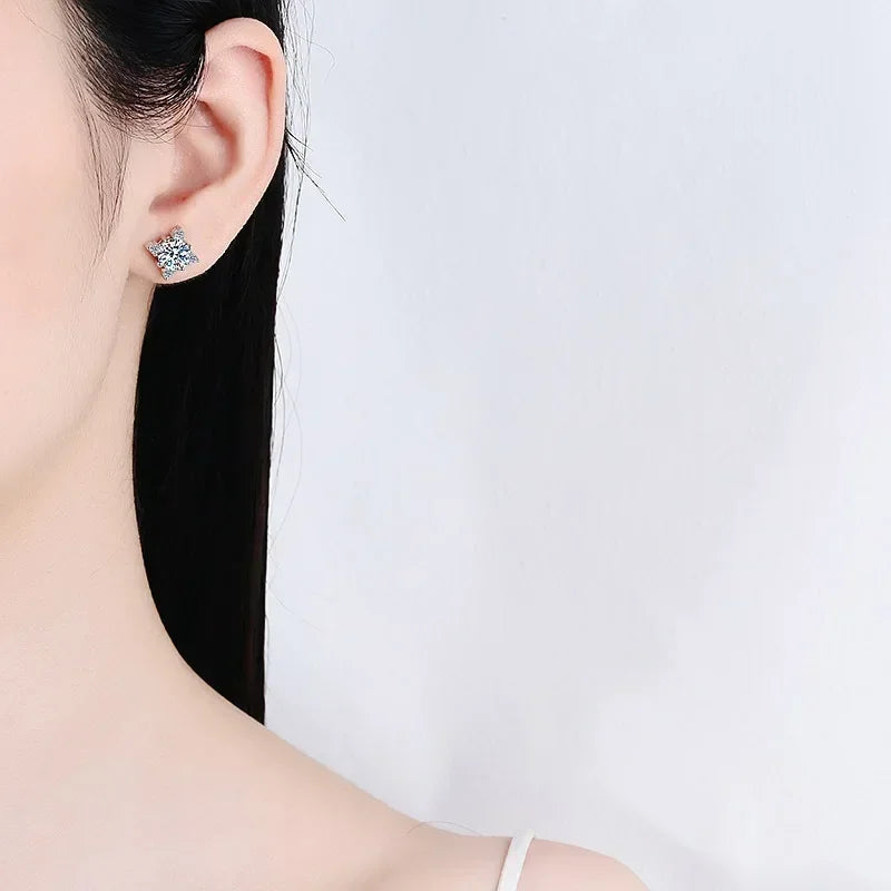 Girl Birthday Gift 18K White Gold Earplug Stud Earrings Women Wedding 1/0.5CT Moissanite Diamond PT950 Platinum Valentine's Day