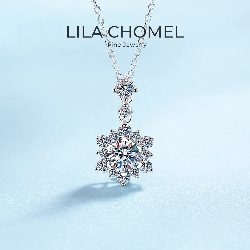 WOMEN Valentine's Day 18K White Gold Wedding Necklaces 1CT Moissanite Diamond Snowflake Pendant Christmas Girl Birthday Gift Ins