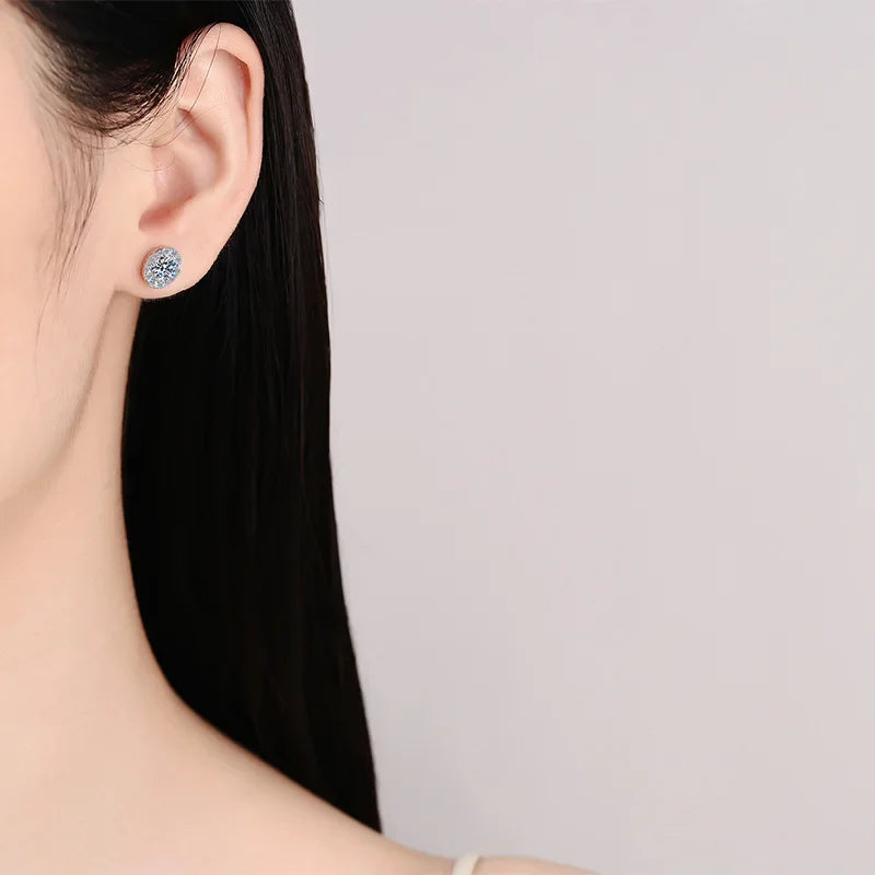 Valentine's Day PT950 Platinum Wedding Earplug Stud Earrings Women Engagement 1CT Moissanite Diamond Girlfriend Birthday Gift