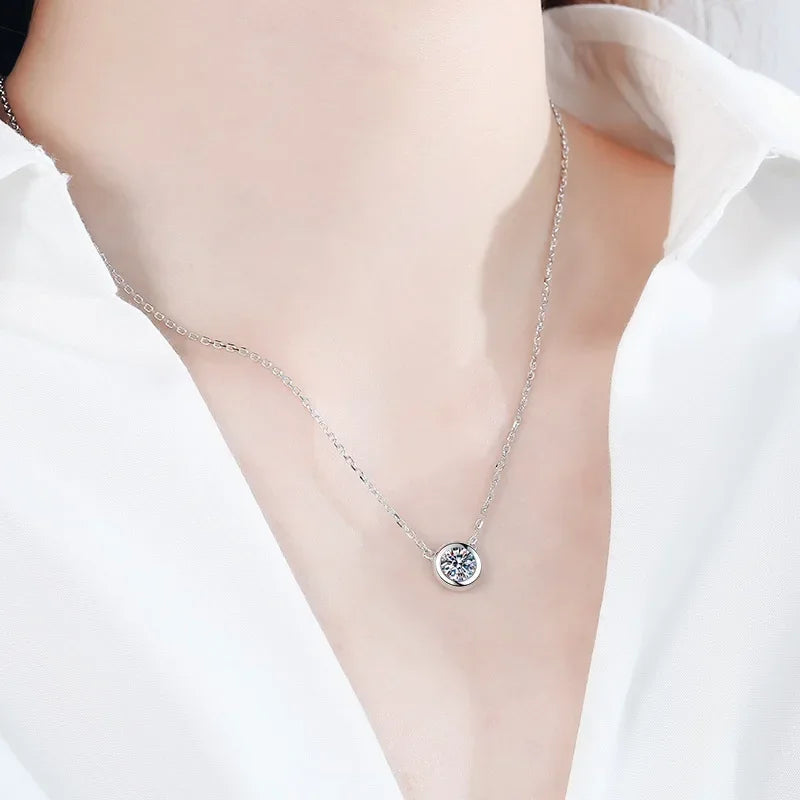 Daughter Adult's Day 18K White Gold Girl Birthday Gift 0.5/1CT Moissanite Diamond Women Valentine's Day PT950 Platinum Necklaces