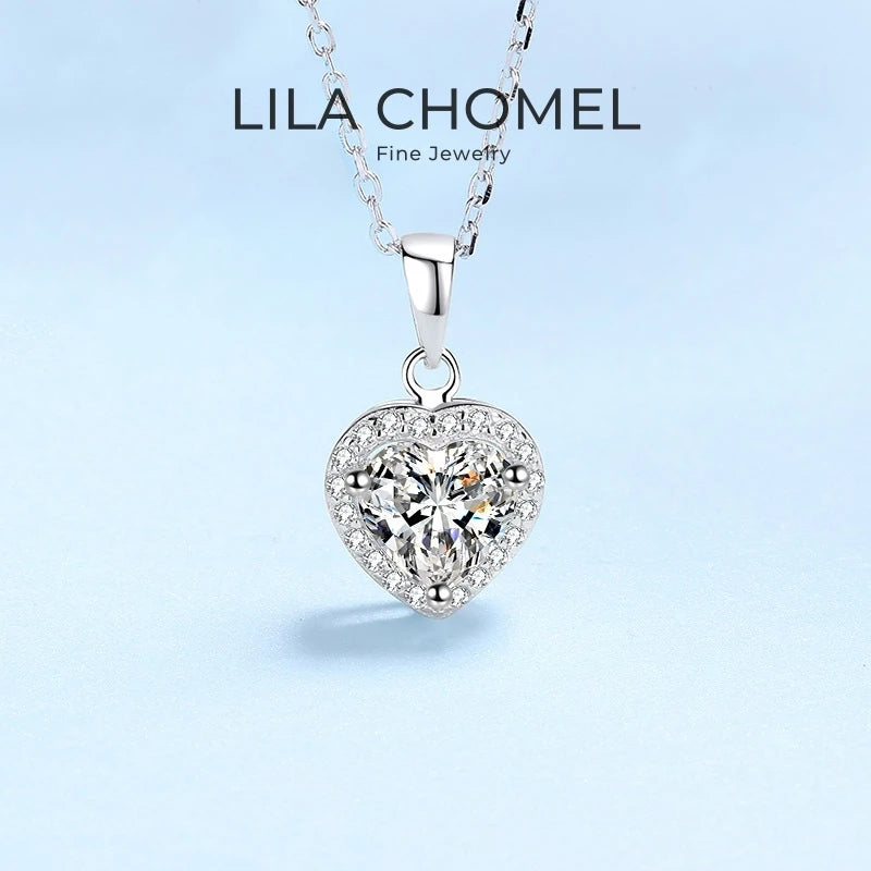 Colar de ouro branco 18K para noivado, joias finas para casamento, pingente de coração para menina, diamante de moissanita, 1 ct, presente de aniversário para filha