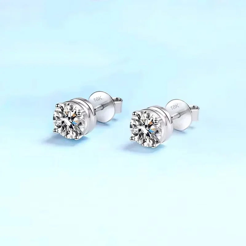 Girl Birthday Gift 18K White Gold Stud Earrings Women Wedding Moissanite Diamond 0.3/0.5/1/2CT PT950 Platinum Valentine's Day