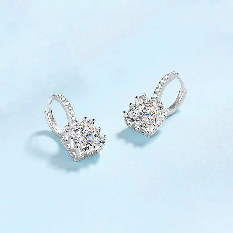 Girlfriend Birthday Gift Platinum PT950 Women's Wedding 1/2/4CT Square Moissanite Diamond Drop Earrings Jewelry Valentine's Day