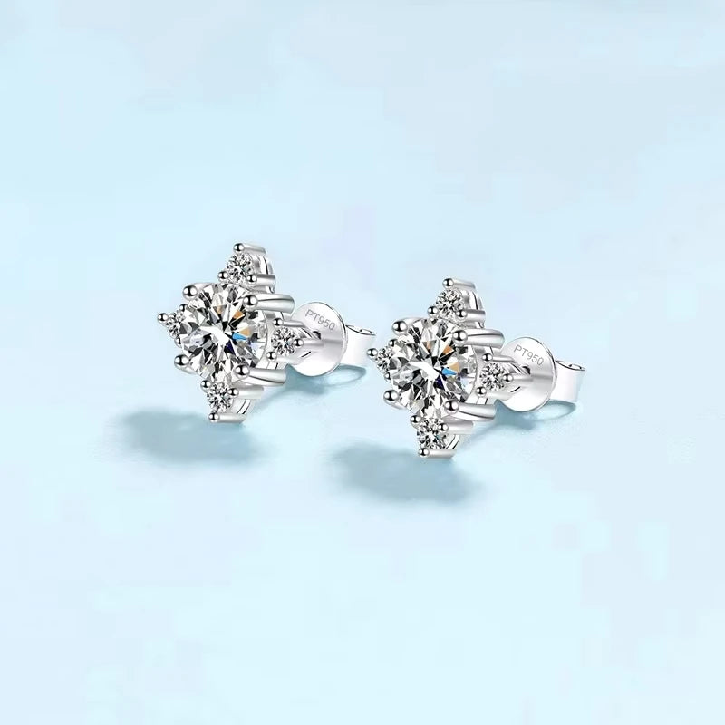 Girl Valentine's Day PT950 Platinum Earplug Stud Earrings Women Engagement 0.5/1CT Moissanite Diamond Lady Wedding Fine Jewelry