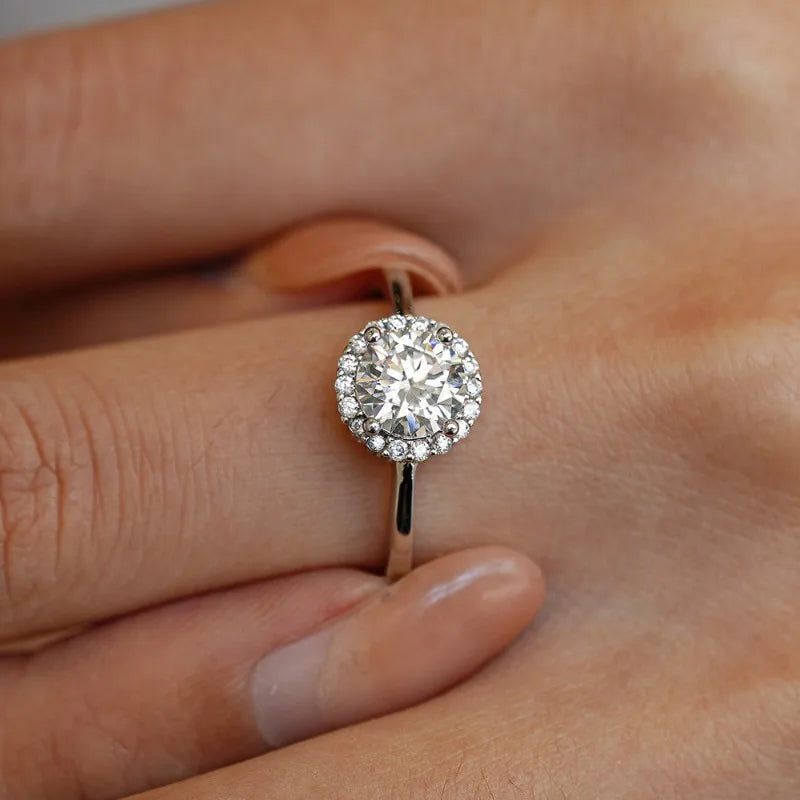 Aliança de casamento em ouro branco 18K, anéis de noivado femininos, 1 ct, diamante moissanita, presente de aniversário para esposa, PT950, platina, dia dos namorados
