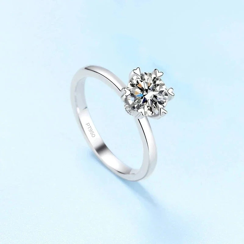 WOMEN Wedding Band PT950 Platinum Birthday Gift Rings Six pronged 1CT VVS1 D Color Moissanite Diamond Girlfriend Valentine's Day