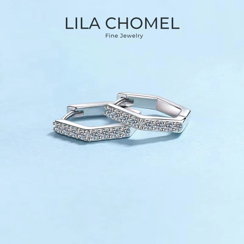 Women Birthday Gift 18K White Gold Hoop Earrings Geometric Hexagonal 0.4CT Moissanite Diamond PT950 Platinum Girl Fine Jewelry