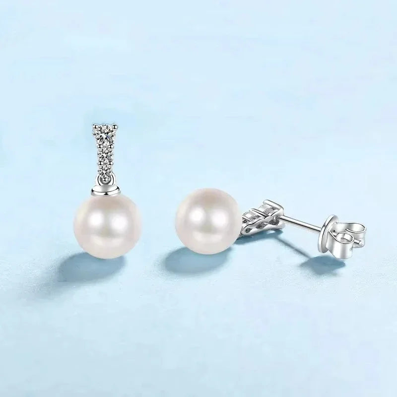 Women Valentine's Day 18K White Gold Earplug Wedding Stud Earrings 0.23CT Moissanite Diamond 9mm Pearl PT950 Platinum Jewelry