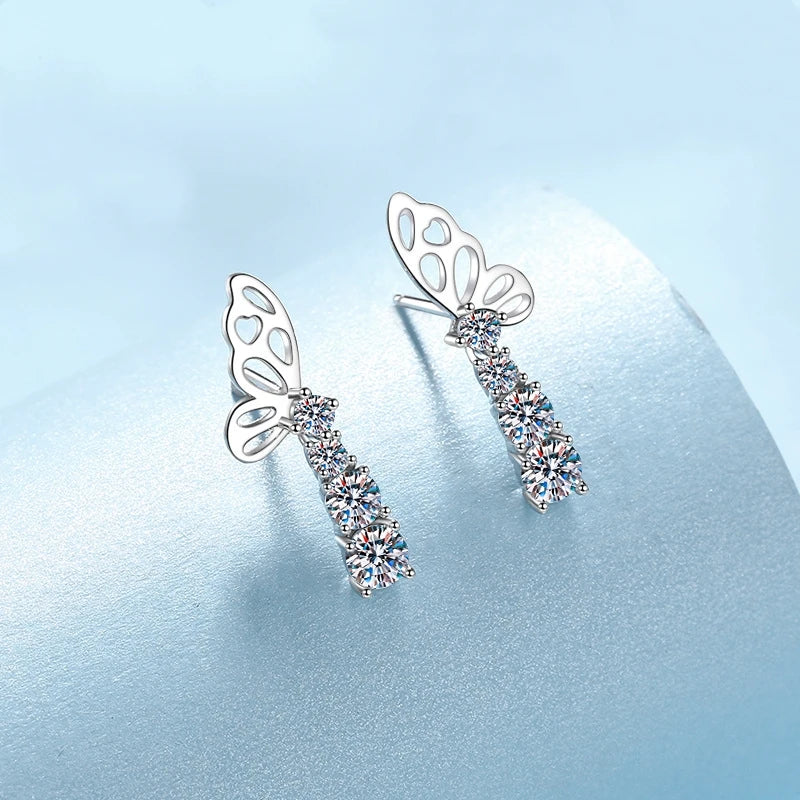 Girl Birthday Gift 18K White Gold Butterfly Stud Earrings 1.24CT Moissanite Diamond Women Valentine's Day PT950 Platinum Jewelry