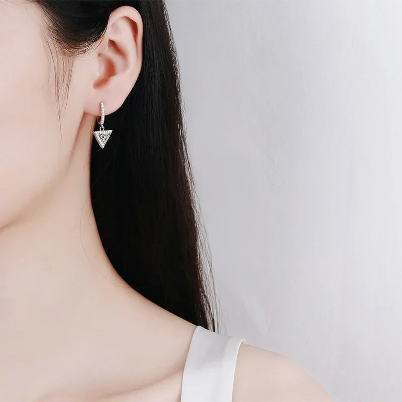 Wedding Jewelry 18K White Gold Triangular Drop Earrings Women Moissanite Diamond 1/2CT Girl Birthday Gift Lady Valentine's Day
