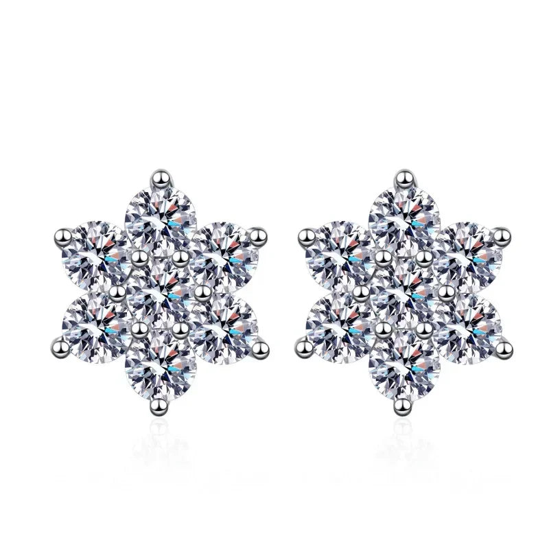 Birthday Gift 18K White Gold Earplug Stud Earrings Women Engagement Moissanite Diamond 1.4CT Snowflake Girl Wedding Fine Jewelry