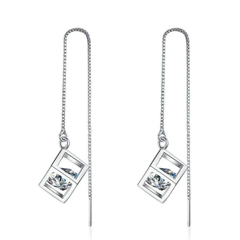 Women Fine Jewelry PT950 Platinum Ear Threads line Drop Earrings Girl Valentine's Day 1/2CT Moissanite Diamond Birthday Gift ins
