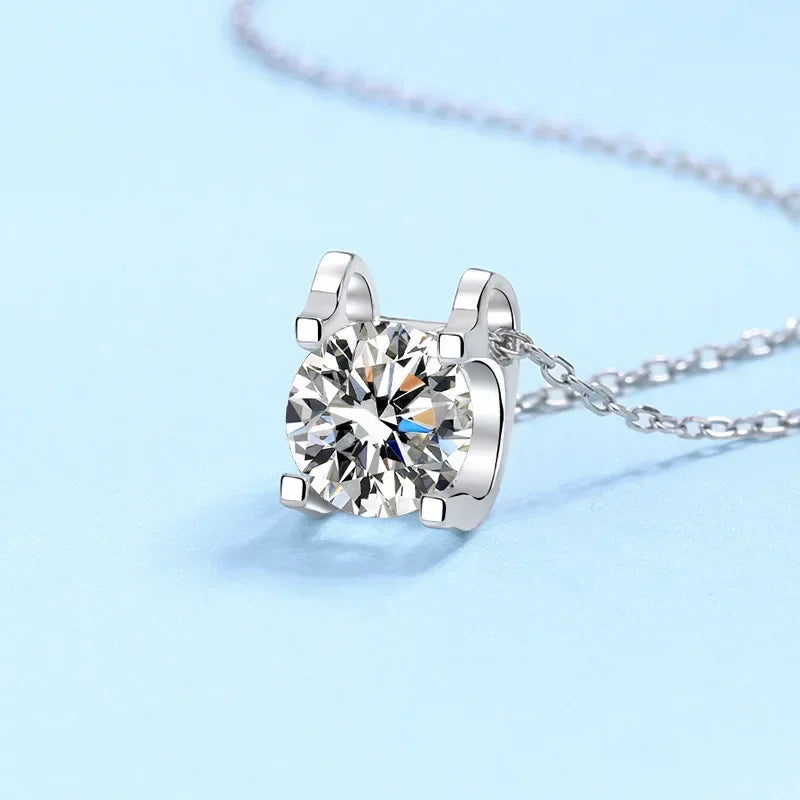 WOMEN Valentine's Day 18K White Gold Wedding Necklaces 0.8CT Moissanite Diamond Pendant Girl Birthday Gift Daughter Adult's Day