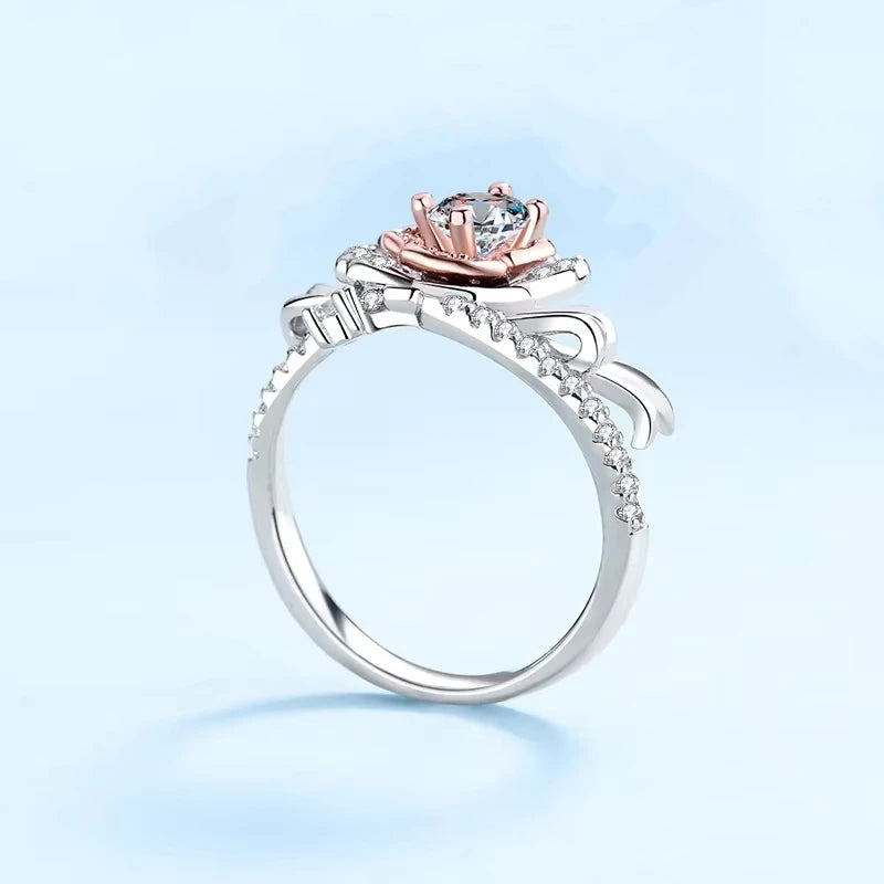 Classic Rose Gold and Platinum PT950 Rings for Women Engagement 0.5 Carat Moissanite Diamond Wedding Band Girl Birthday Gift ins