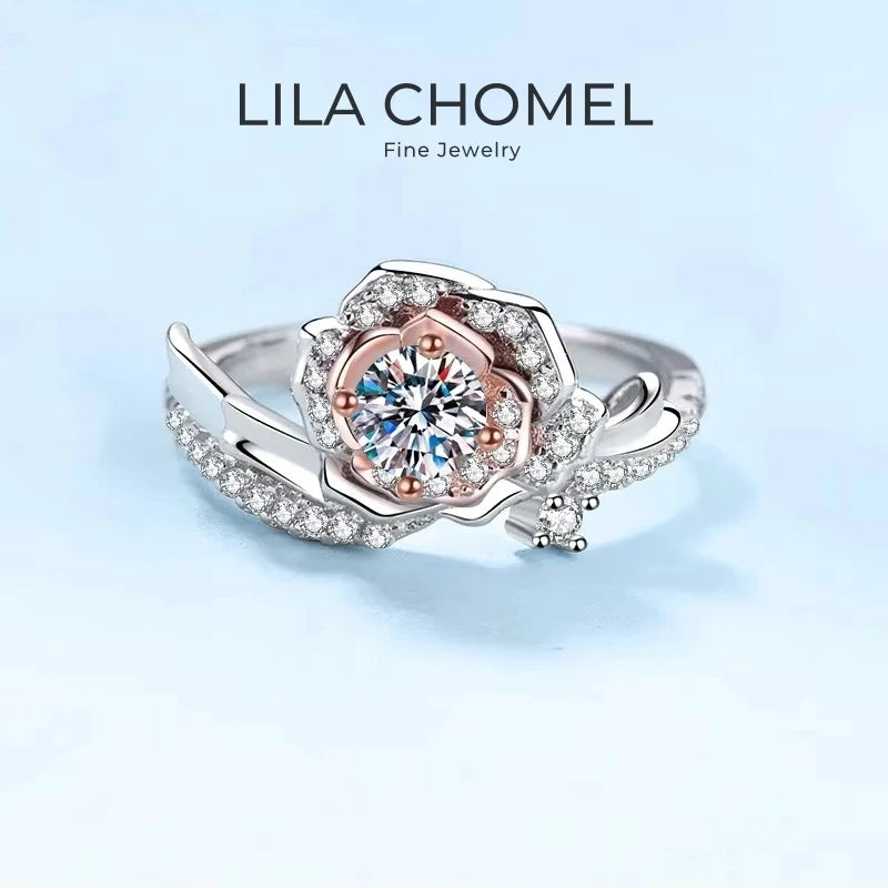 Classic Rose Gold and Platinum PT950 Rings for Women Engagement 0.5 Carat Moissanite Diamond Wedding Band Girl Birthday Gift ins
