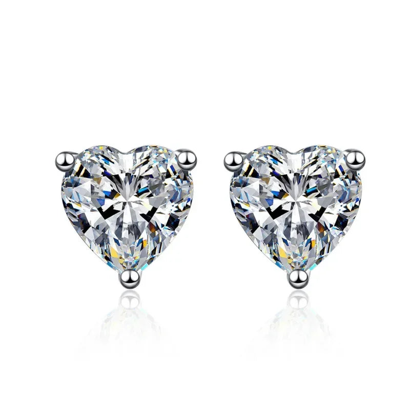 Daughter Fine Jewelry 18K White Gold Earplug Stud Earrings Women Wedding 1/2CT Heart Moissanite Diamond Girlfriend Birthday Gift