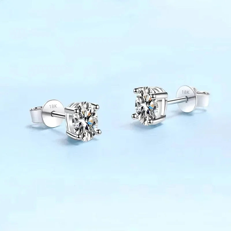 Girl Birthday Gift 18K White Gold 0.5/1/2CT Oval Moissanite Diamond Earplug Stud Earrings PT950 Platinum Women Valentine's Day