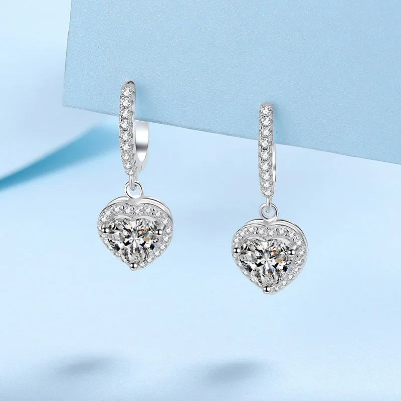 WOMEN Valentine's Day PT950 Platinum Drop Earrings Girlfriend Birthday Gift 2CT Heart Moissanite Diamond Wedding Fine Jewelry