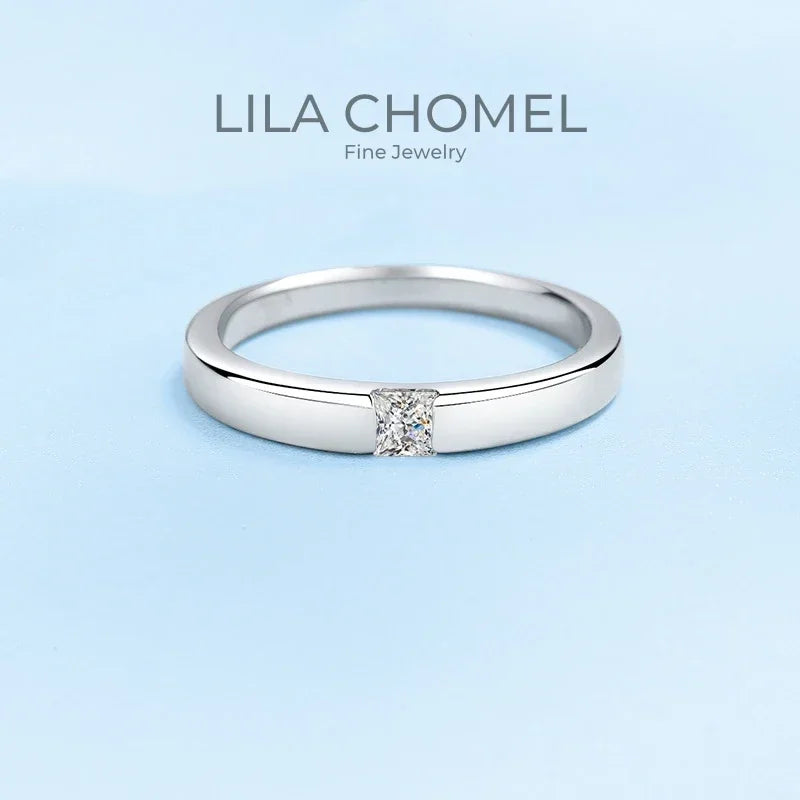 LOVERS Wedding Band 18K White Gold Women Men Engagement Rings 0.3CT Moissanite Diamond Girl Birthday Gift PT950 Platinum Jewelry