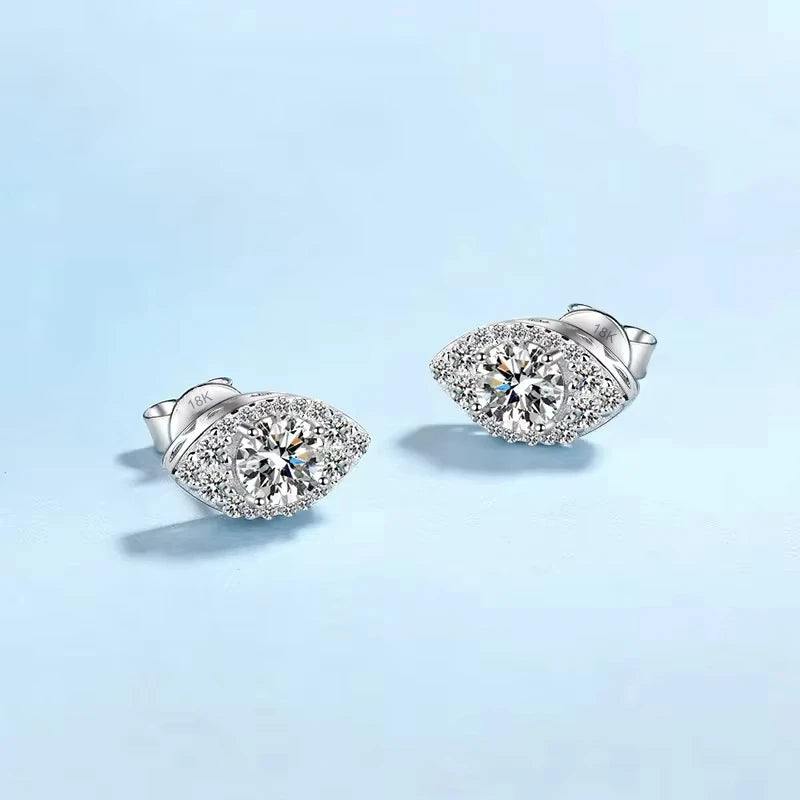 Daughter White Gold 18K Earplug Stud Earrings 1CT Oval Moissanite Diamond Girlfriend Birthday Gift WOMEN Wedding Fine Jewelry