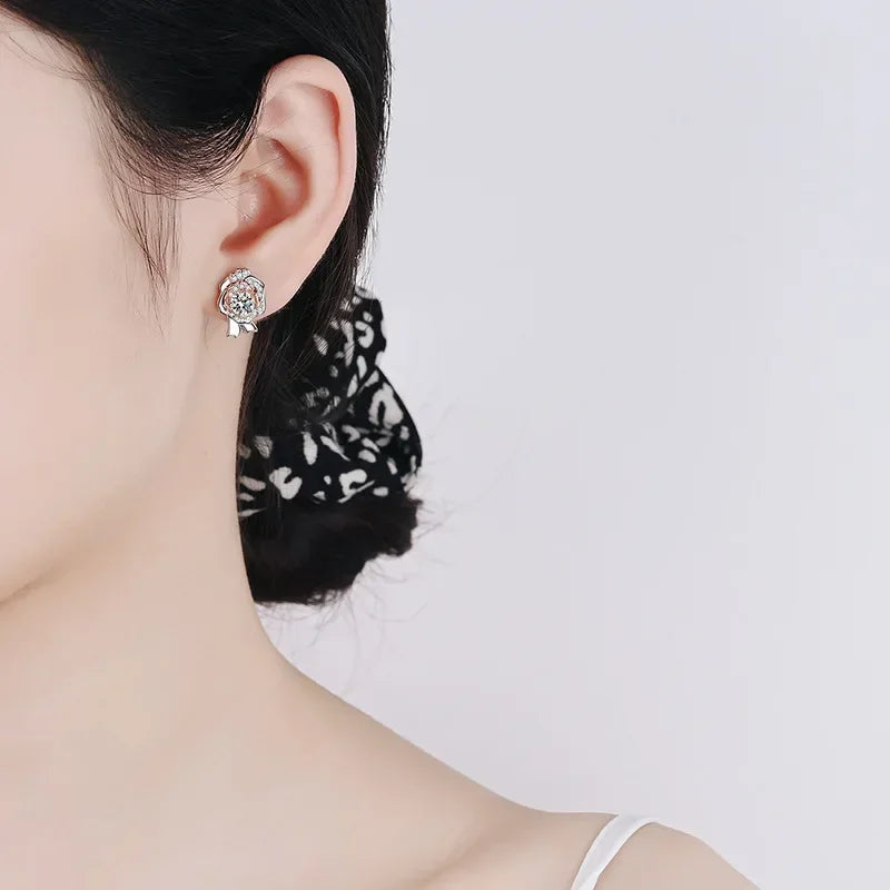 Lady 18K White Gold Earplug Stud Earrings Girl Birthday Gift 1CT Moissanite Diamond Women Wedding PT950 Platinum Valentine's Day