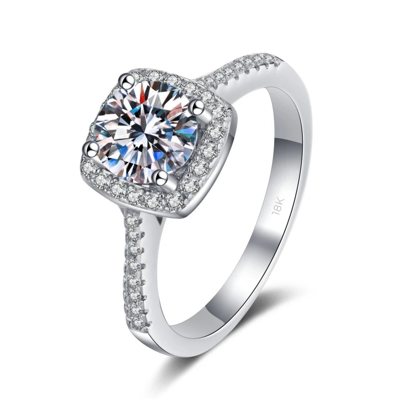 Wedding Girl Four Claw Inlay 18K White Gold D Color 0.5/1ct Moissanite Diamond Women Engagement Rings Birthday Gift Fine Jewelry