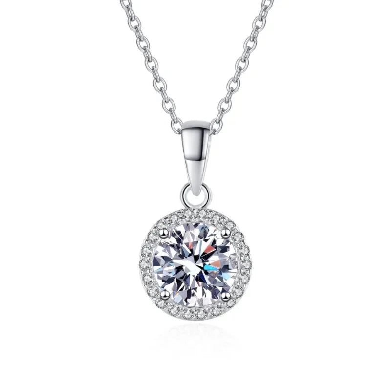 Colar de ouro branco 18K para mulheres, dia dos namorados, casamento, 1 ct, moissanita, diamante, clavícula, pingente, presente de aniversário para meninas, joia