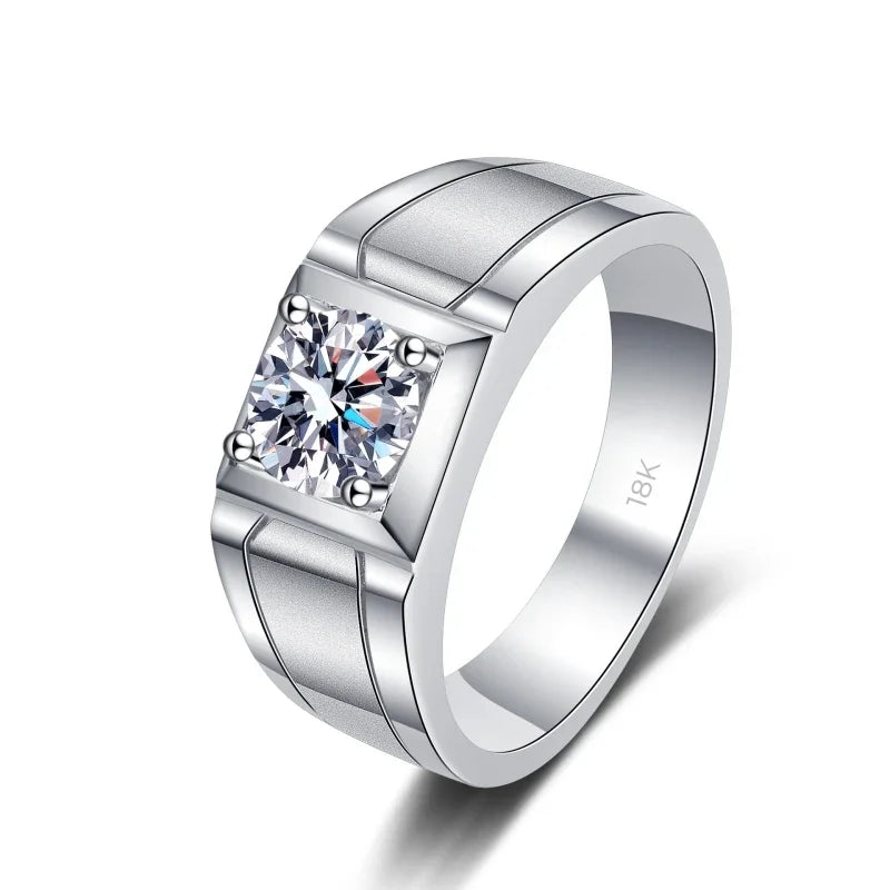 Engagement Rings 18K White Gold Men Wedding Band 1CT Moissanite Diamond PT950 Platinum Birthday Gift Boy Friend Valentine's Day