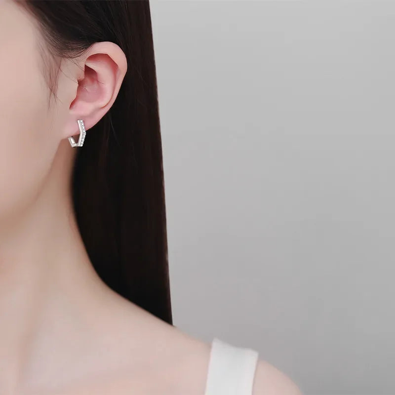 Birthday Gift Platinum PT950 Hoop Earrings for Women Geometric Hexagonal Moissanite Diamond 0.4 Carat Girl Wedding Fine Jewelry