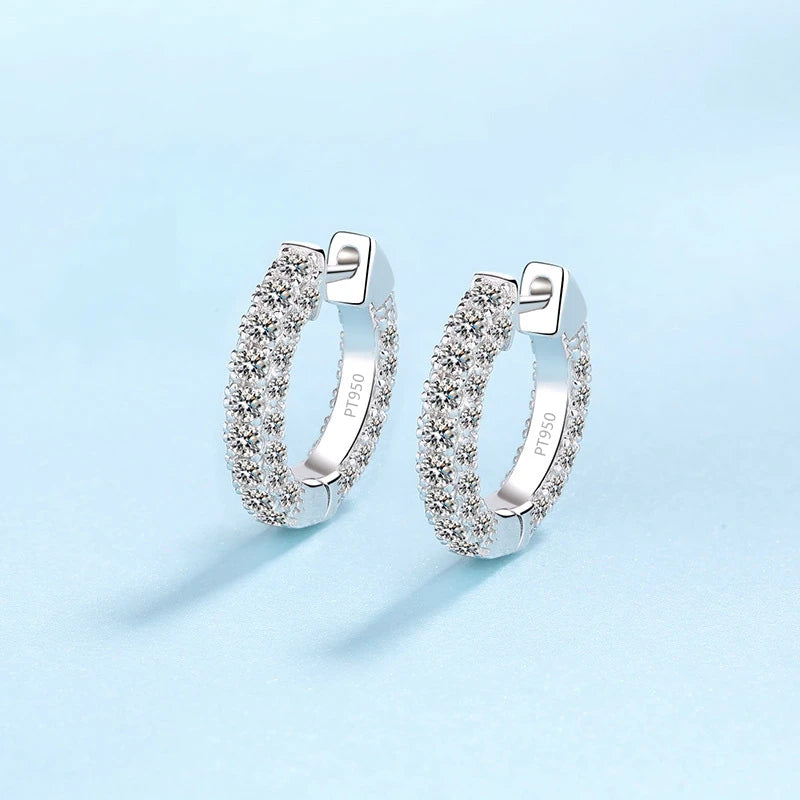 Valentine's Day Women PT950 Platinum Wedding Fine Jewelry Lady Hoop Earrings 1.92CT Moissanite Diamond Girlfriend Birthday Gift