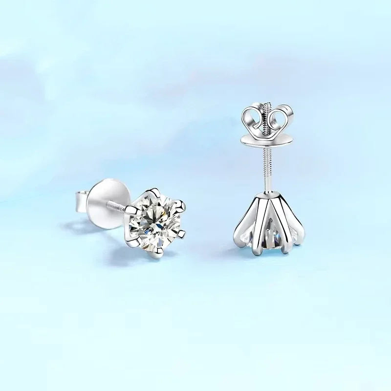 Engagement White Gold 18K Women Wedding Jewelry Screw Stud Earrings Daughter 0.5/1/2 Carat Moissanite Diamond Girl Birthday Gift