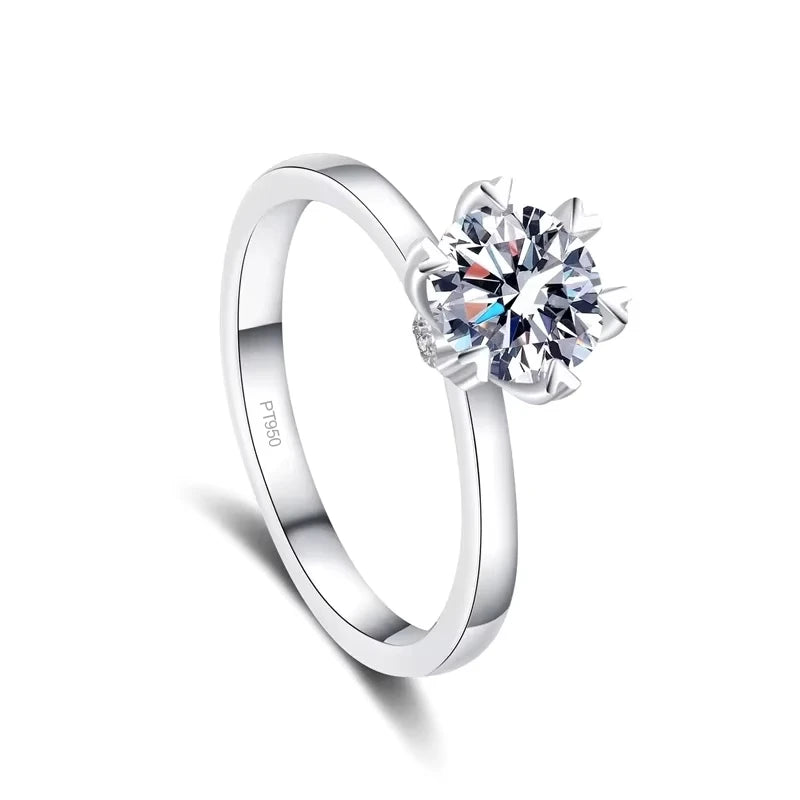 WOMEN Wedding Band PT950 Platinum Birthday Gift Rings Six pronged 1CT VVS1 D Color Moissanite Diamond Girlfriend Valentine's Day