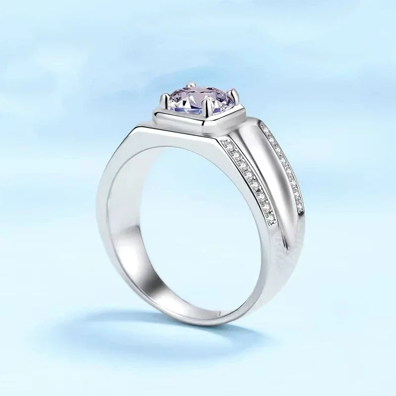 Wedding Platinum PT950 Men Rings VVS1 D Color 1CT Moissanite Diamond Boyfriend Birthday Gift Male Valentine's Day Fine Jewelry