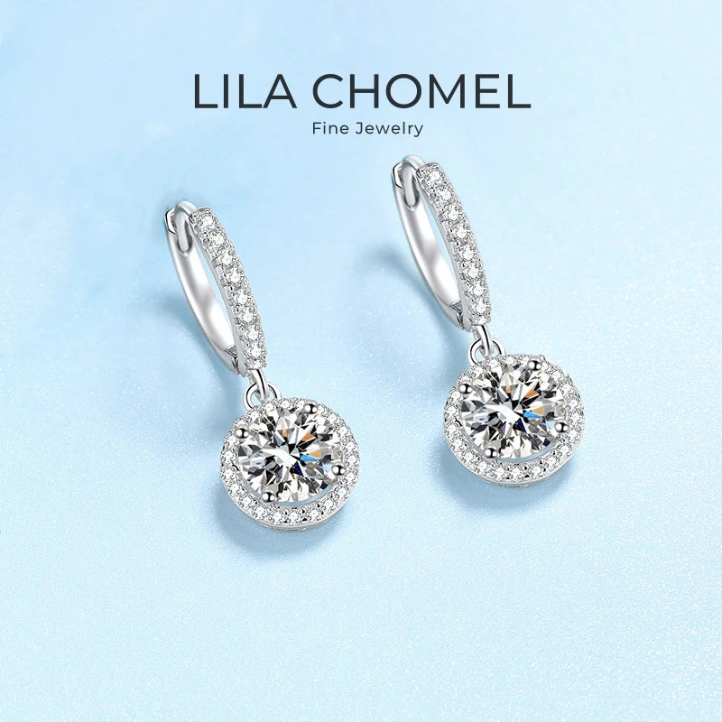 Girlfriend Valentine's Day 18K White Gold Women Wedding Drop Earrings 1CT Round Moissanite Diamond PT950 Platinum Birthday Gift