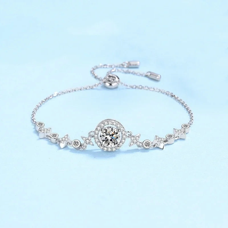 Daughter Birthday Gift 18K White Gold Bracelets Women Wedding 1CT Moissanite Diamond PT950 Platinum Girlfriend Valentine's Day
