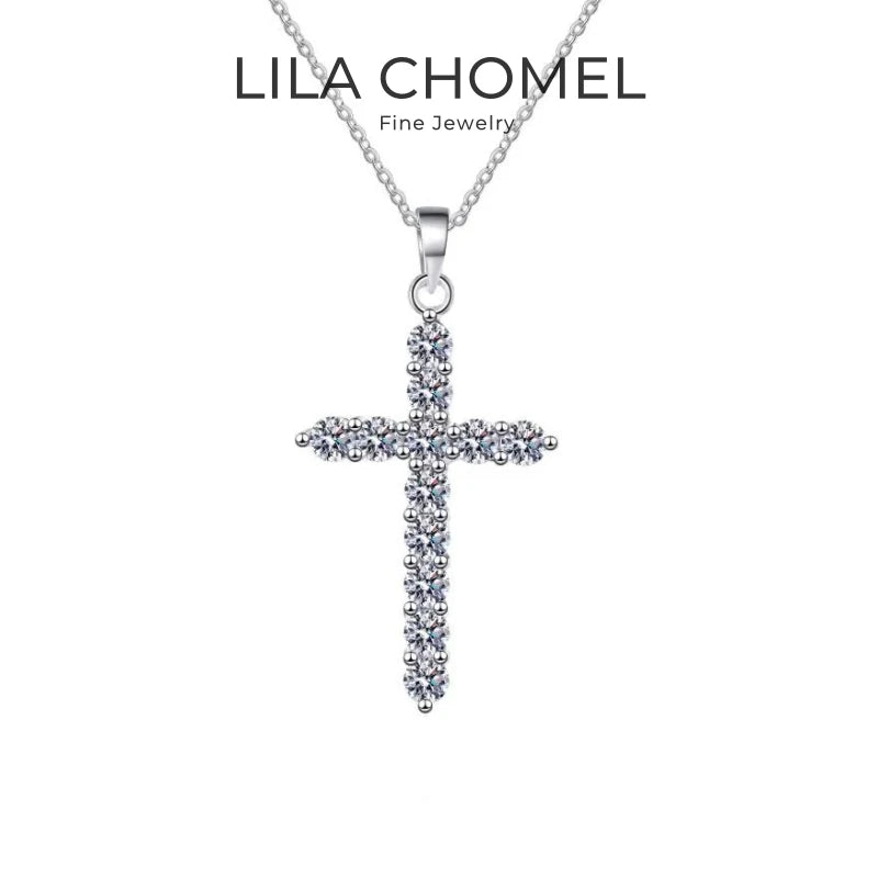 Colar de cruz de ouro branco 18K para presente de Natal e aniversário feminino, joia fina de platina com diamante moissanita PT950 para dia dos namorados