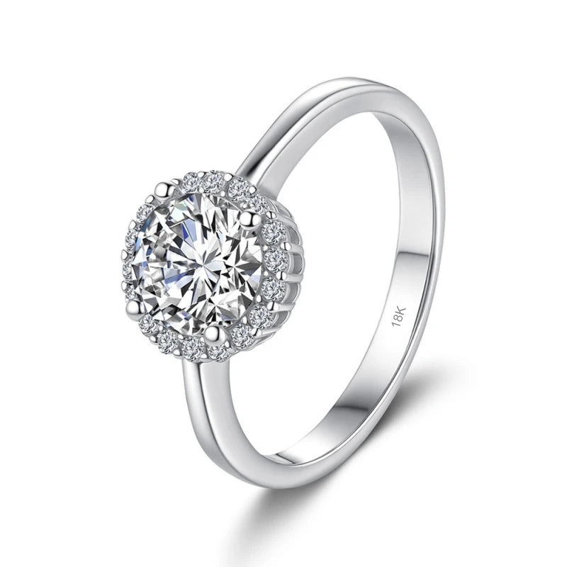 Aliança de casamento em ouro branco 18K, anéis de noivado femininos, 1 ct, diamante moissanita, presente de aniversário para esposa, PT950, platina, dia dos namorados