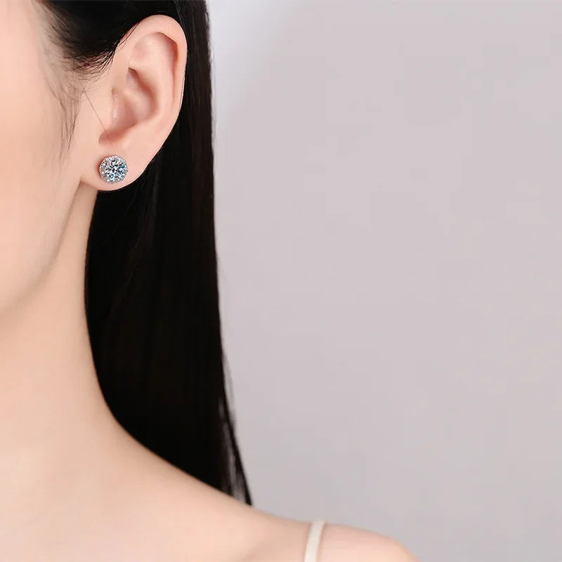 Girl Birthday Gift 18K White Gold Earplug Stud Earrings for Women 1/2Carat Moissanite Diamond Fine Jewelry Daughter Engagement