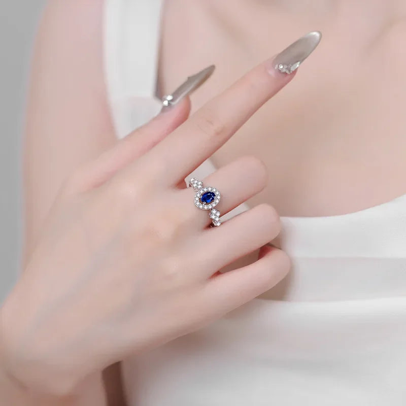Women Birthday Gift 18K White Gold Wedding Band 0.5CT Blue Moissanite Diamond Girlfriend Valentine's Day PT950 Platinum Rings