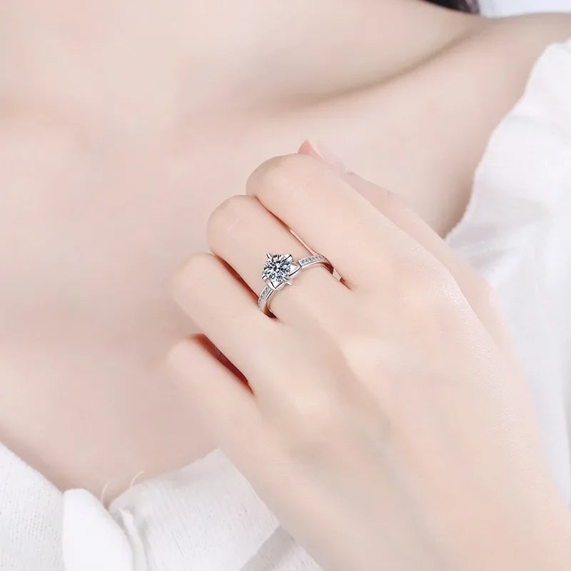 Lady wedding band 18K White Gold ring VVS1 D Color 1 Carat Women Moissanite Diamond Rings Engagement Best Gift for girl